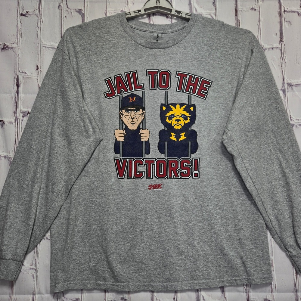 Smack Apparel Jail to‎ the Victors Michigan Rivalry Long Sleeve Shirt Grey XL